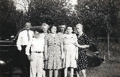 Ed, George, Della, Thelma, Omer, Joy Dorrough; Aunt Bertha Collins